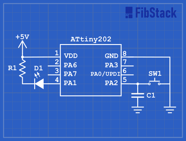 Updated schematic with a button connected to PA2 pin