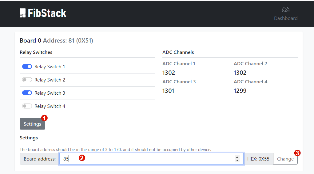 FibStack Dashboard Address Change